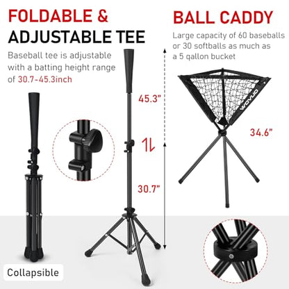 7x7 ft Baseball Net for Batting Pitching Hitting, Softball Pitching Net with Strike Zone, Tee, Ball Caddy, Softball Batting Net Baseball Training Equipment for Kids Adult Youth Sport Practice - color: Black