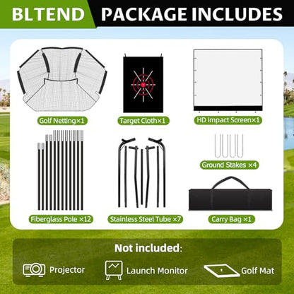 Golf Net, 11x8ft Golf Simulator Hitting Net with Impact Screen and Target Cloth, Heavy Duty Spacious Practice Cage for Drivingb bSwing, Home Backyard Garage Indoor Outdoor Use