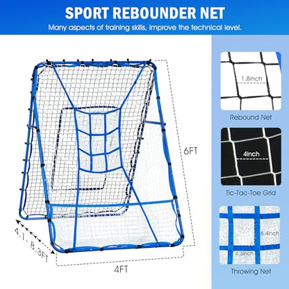 Volleyball Baseball Rebounder Net, Softball Rebounder Pitchback Net Quick Adjustments, Quick Adjustments Lacrosse Bounce Back Practice Equipment, Ideal for Outdoor Indoor and Backyard Training - size: 6FTx4FT, style: Three Mode Baseball Net