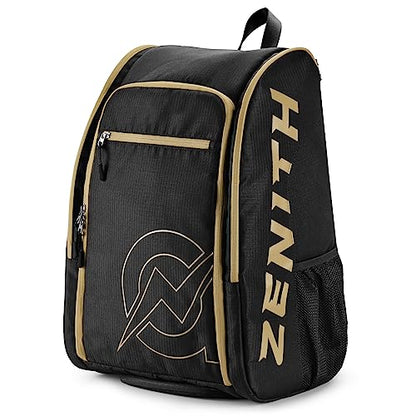 A11N SPORTS Tournament Pickleball Bag Backpack for Men & Women, Holds 4 Paddles, Shoe Compartment, Fence Hook - color: Black/Gold