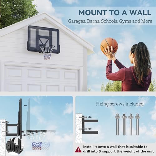 Soozier Wall Mounted Basketball Hoop, Reinforced Shatter Resistant 43" Backboard Basketball Goal Combo Kit with All Weather Net for Outdoor or Indoor Use