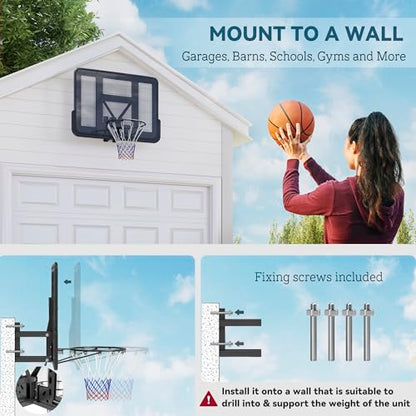 Soozier Wall Mounted Basketball Hoop, Reinforced Shatter Resistant 43" Backboard Basketball Goal Combo Kit with All Weather Net for Outdoor or Indoor Use