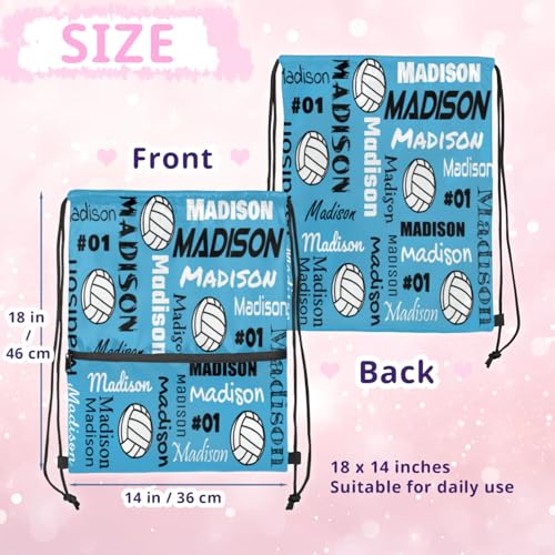 Custom Volleyball Style Drawstring Bag, Personalized Sports Ball Backpack Drawstring Sack Cinch Bags for Team Gift Party Favors, Light Blue - color: Dark Pink