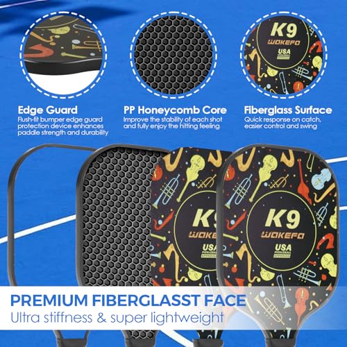 Pickleball Paddles, USAPA Approved Fiberglass Surface Pickleball Set with 2 Paddles and 4 Balls, Pickleball Paddles Set for Men Women with Carring Bag