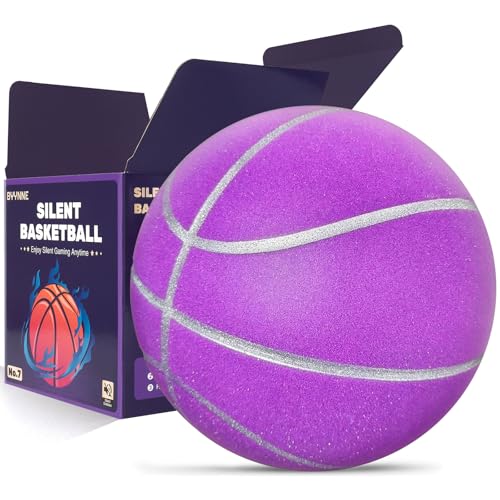 Silent Basketball Size 7 (29.5") – Noiseless Indoor Basketball for Quiet Dribbling and Indoor Training, Pro Grooved Airless PU Foam Basketball – Real Feel Higher Bounce Quieter - color: Purple