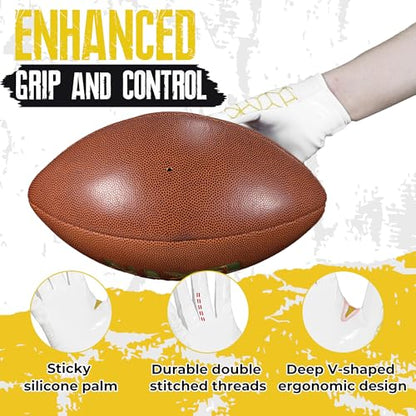 HANDLANDY Youth Football Gloves, Kids Sticky Receiver Gloves,Super Grip Football Glove Best Gift for Boys,Girls - color: Cream White and Gold, size: X-Small-Youth
