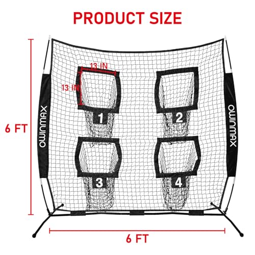 6x6 ft Football Trainer Throwing Net, Training Target Practice with 4 Targets, Includes Carry Bag and Ground Stake, Black and Red, Great for Kids and Youth - color: Black