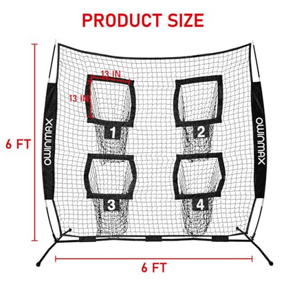 6x6 ft Football Trainer Throwing Net, Training Target Practice with 4 Targets, Includes Carry Bag and Ground Stake, Black and Red, Great for Kids and Youth - color: Black