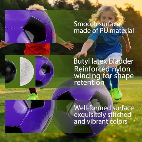 Soccer Ball Size 3 with Pump Needle, Size 3 Trainning Classic White Black Thicker PU Tight Weaved Suitable for Youth Boy League Game Trainning - color: Black+Purple