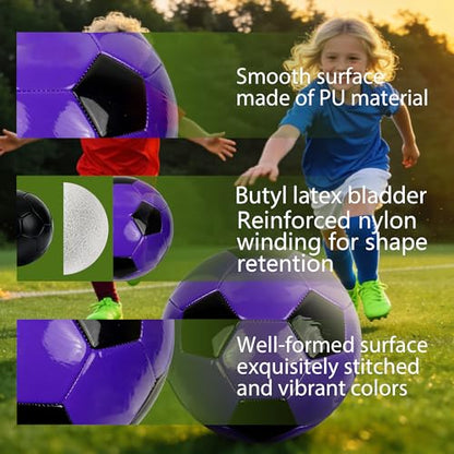 Soccer Ball Size 3 with Pump Needle, Size 3 Trainning Classic White Black Thicker PU Tight Weaved Suitable for Youth Boy League Game Trainning - color: Black+Purple