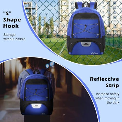 MoKo Basketball Bag Backpack, Soccer Backpack for Men & Women with Separate Ball and Shoes Compartments, Water-Resistant, Fence Hook, Sports Bag for Clothes, Shoes, Tablets, Laptops, Blue - color: Blue