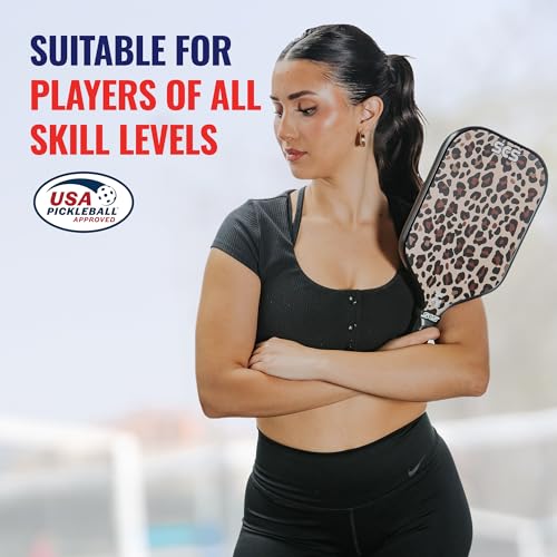 SCS Carbon Fiber Pickleball Paddle – USAPA Approved 2024 – Lightweight, Enhanced Spin, Sure-Grip Handle – Evo-Lite Series for Intermediate Players - color: Leopard