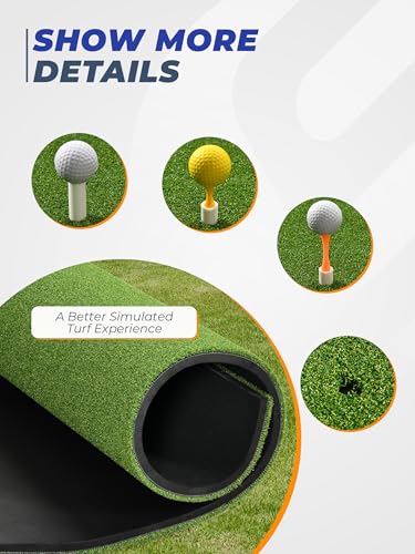 Golf Hitting Mat 5×4ft, Thickened 21/31/36mm Golf Practice Mat for Indoor Outdoor, Top-Notch Artificial Turf Driving Matt with 9 PU Balls+3 Rubber Tee+7 Tee