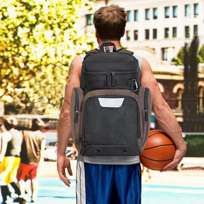 LARIPOP Basketball Backpack with Ball & Ventilated Shoe Compartment Insulated Pockets for Men Youth Training - color: brown
