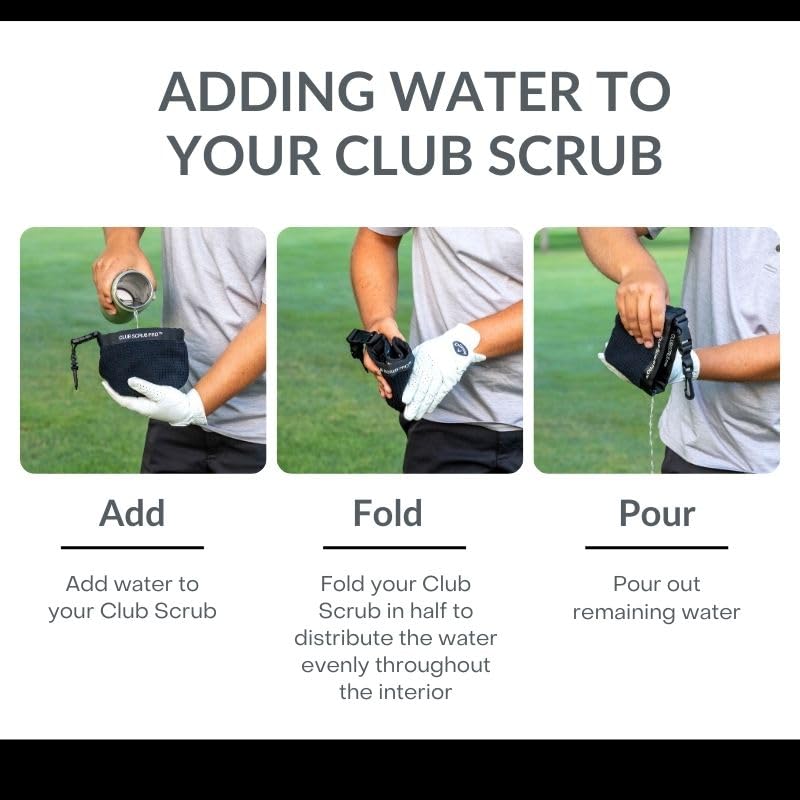 Club Scrub Golf Club and Golf Ball Cleaning Bag, Waterproof Clean Face Technology Liner, Detachable Clip, Machine Washable, Cleans Club Grooves, Dry Exterior (Neoprene or Microfiber Option Available) - color: Black, style: Microfiber Pro