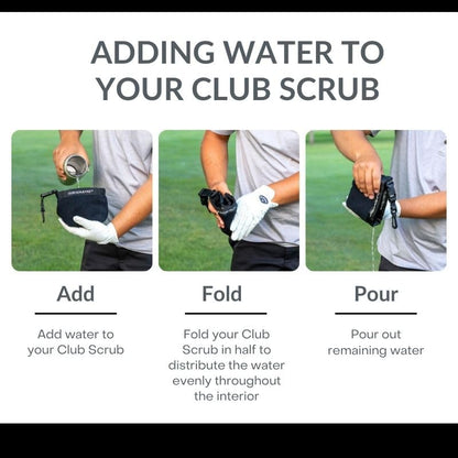 Club Scrub Golf Club and Golf Ball Cleaning Bag, Waterproof Clean Face Technology Liner, Detachable Clip, Machine Washable, Cleans Club Grooves, Dry Exterior (Neoprene or Microfiber Option Available) - color: Black, style: Microfiber Pro