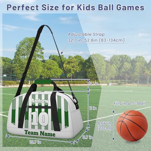 Basketball Soccer Gifts for Boys Girls - Custom Sports Duffle Bag, Personalized Name & Team Bag, Water-Resistant Gym Bag for Basketball, Soccer, Volleyball | Y-Green White - color: Y-Green White