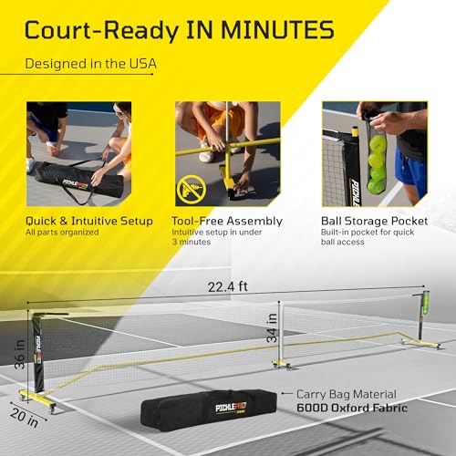 Ultimate Pickleball Set with Regulation Net System – 2 Carbon Fiber Max Thermoformed Paddles with CAS Surface, 4 Outdoor Balls, CourtMark PVC Kit & Paddle Bag – USAPA Approved, Tournament-Grade