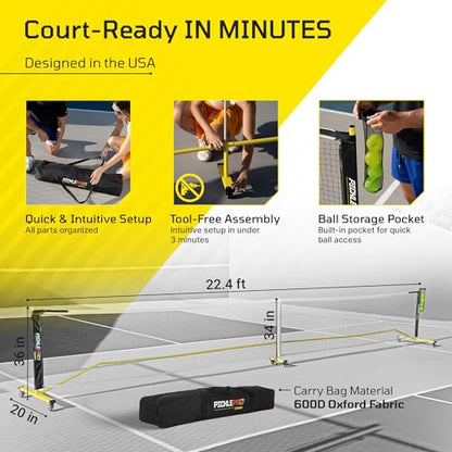 Ultimate Pickleball Set with Regulation Net System – 2 Carbon Fiber Max Thermoformed Paddles with CAS Surface, 4 Outdoor Balls, CourtMark PVC Kit & Paddle Bag – USAPA Approved, Tournament-Grade