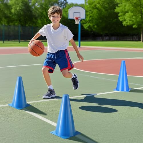 12 Inch Durable Cones,12pcs Versatile Plastic Traffic Cones and Soccer Cones for Sports Training,Agility Drills,Parking Safety,Basketball Training,Football Training. - color: blue
