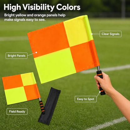 2-Pack Soccer Referee Flags, 14x14 Inches Ideal for linesmen and offside signaling in soccer games, these durable flags offer high visibility. Perfect for matches, training, and referee equipment.