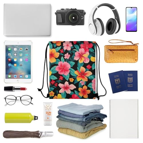 Sports Drawstring Sackpack Lightweight Backpack Waterproof for Training Gym Yoga Beach Men Women String Bag, Hawaiian Colorful Flower Bags - color: Picture (1004)