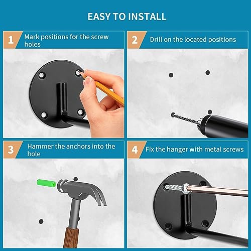 6 Pack Metal Helmet Hangers, Ball Holder Rack with Screws, Wall Mount Display Hooks for Helmets, Caps, Hats, Wigs, Basketball, Volleyball, Football, Riding Jackets, Coats