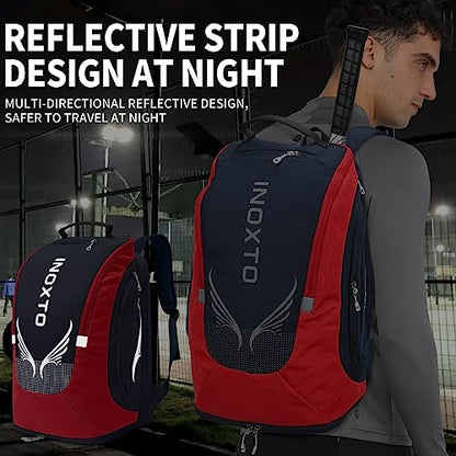 INOXTO 40L Tennis Backpack for Men & Women, Large Pickleball Bag With Independent Shoe Storage, Waterproof & Breathable, Holds 2 Tennis Rackets for Badminton, Travel & Camping
