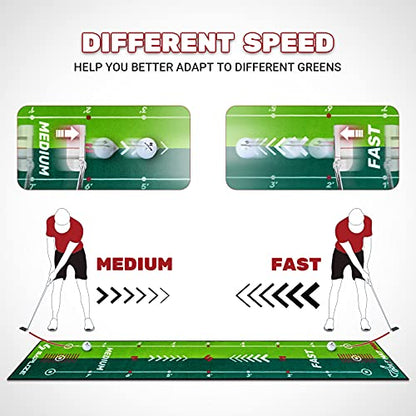 SAPLIZE Golf Putting Mat with Alignment Mirror, Two-Speed Golf Practice Mat, 20 in x 10 ft Indoor Outdoor Putting Green with Anti-Slip Backing