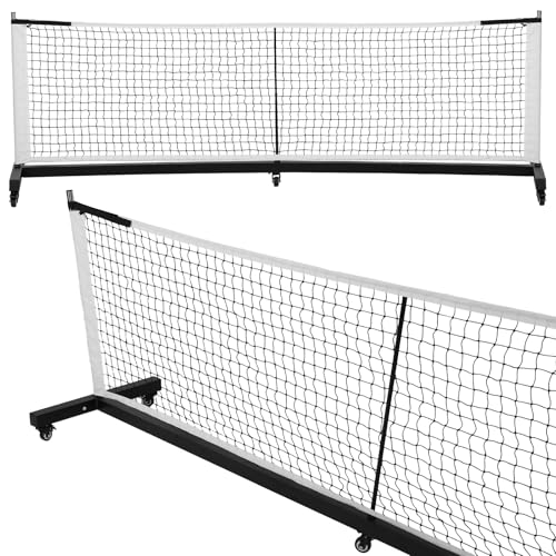 Heavy Duty Regulation Size Pickleball Net with Lockable Wheels Portable Net System with Fast Setup for Outdoor Indoor Use in Backyard Driveway Gym Court