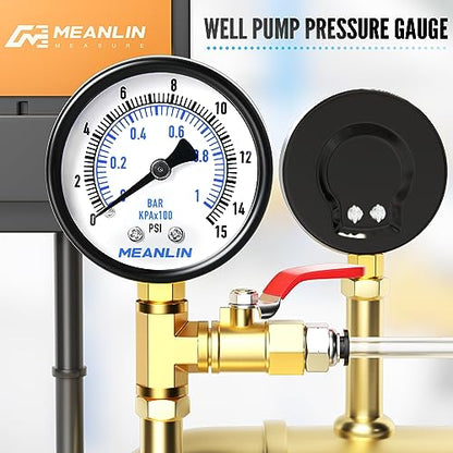 0-15Psi 2" DIAL FACE 1/4" NPT Well Pump Pressure Gauge, with 1/2" NPT and 3/8" NPT Hex Bushing, 3-2-3% Accuracy, Lower Mount - size: 0-15Psi, style: 1/4"NPT Lower Mount