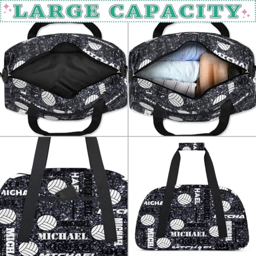 Custom Volleyball Gym Bag Duffel Bag for Women Men, Personalized Name Sport Bag Overnight Bags Customized Travel Weekender Bag, Dark Glitter - color: Dark Glitter