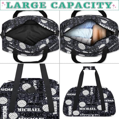 Custom Volleyball Gym Bag Duffel Bag for Women Men, Personalized Name Sport Bag Overnight Bags Customized Travel Weekender Bag, Dark Glitter - color: Dark Glitter