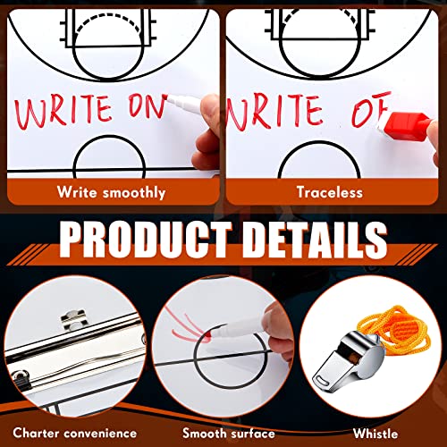 10 Pcs Basketball Clipboards Set for Coaches Include 2pcs 14"x9" Dry Erase Double Sided Basketball Whiteboard Equipment 6 Pcs Dry Erase Marker Pens and 2 Pcs Whistle, Sport Party Themed Gift