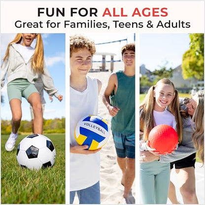 5 Pcs Sport Balls Set Official Size Athletic Balls Include Soccer, Football, Basketball, Volleyball, Playground Ball, Kickball Set, Ball Pump for Indoor Outdoor Game Youth Adult