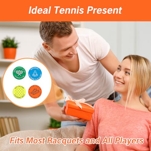 NIIIYTYB 4 Pcs Tennis Racquet Dampeners Funny Unique Silicone Dampener Tennis Dampers Racket Vibration Dampeners Fun Tennis Racket Dampers with Words Shock Absorbing Tennis Accessories