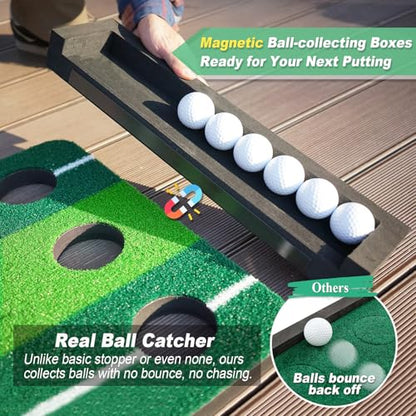 SENSECLUB Indoor Putting Green, Foldable Putting Mat Golf Game Set, Golf Gifts for Men with Ball-Collect System - style: Green Pro 12 caps (no putter)