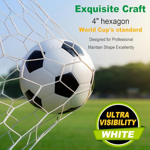 LAO XUE 24x8FT Soccer Goal Net,Professional White Heavy Duty Replacement Outdoor,Full Size Weather Resistance for Training and Match Play(Net Only)