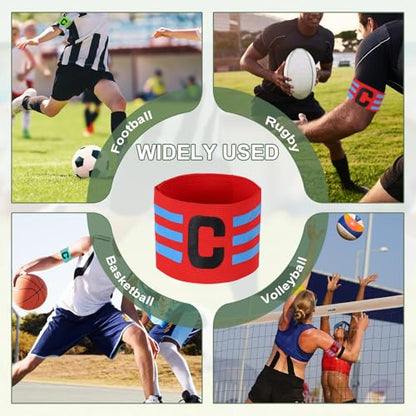Captain Arm Bands for Soccer, Soccer Captain C Armband, Classic Striped Elastic Protective Arm Badge Player Bands - color: Red
