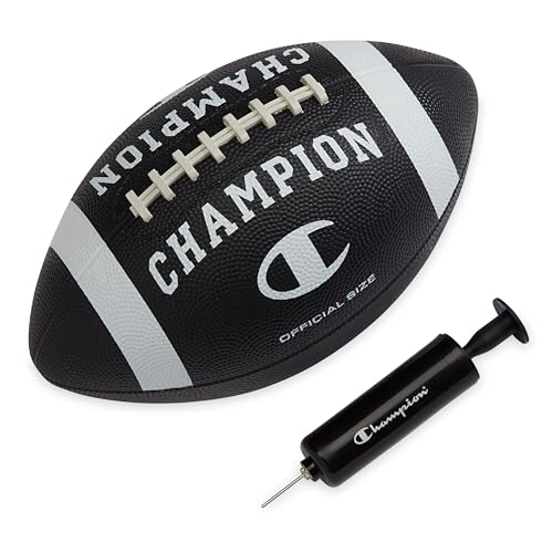 Champion Blitz Football, All-Weather Football, Enhanced Grip, Durable Rubber Cover and Molded Laces, for Outdoor Sports & Training, Includes 6 Ball Pump - color: Black/White, size: Official