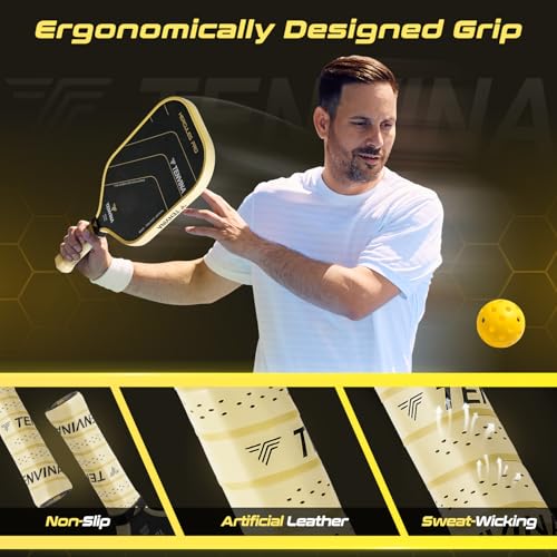 TENVINA Pickleball Paddles, Thermoformed T700SC Carbon Fiber Pickleball Paddle, Pickle Ball Paddle USAPA Approved with Dominant Power and Larger Sweet Spot - color: PRO-Carbon-Elongated-16MM Control