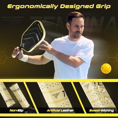 TENVINA Pickleball Paddles, Thermoformed T700SC Carbon Fiber Pickleball Paddle, Pickle Ball Paddle USAPA Approved with Dominant Power and Larger Sweet Spot - color: PRO-Carbon-Elongated-16MM Control