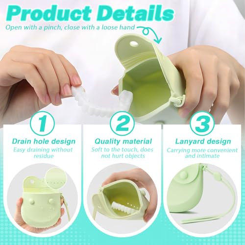 LELE LIFE 2Pcs Silicone Retainer Case with Vent Holes, Unbreakable Retainer Holder with Hand Strap Slim Retainer Container Box for Travel Partial Denture Night Mouth Guard Aligner Case (Green + Blue) - color: Green + Blue