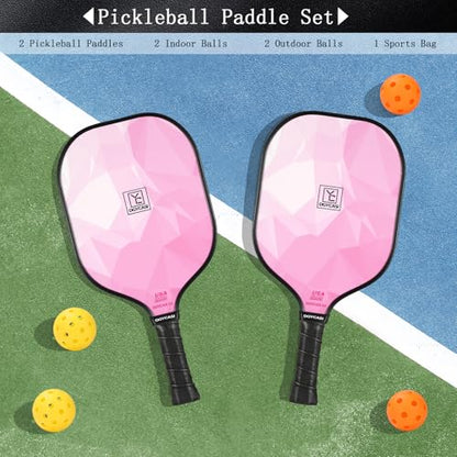YC DGYCASI Pickleball Paddles Set of 2, 2026 USAPA Approved Pickleball Set, Fiberglass Lightweight Pickle Ball Rackets 2 Pack, 2 Outdoor Pickleball, 2 Indoor Pickleball Balls, 1 Pickleball Bag - color: Pink