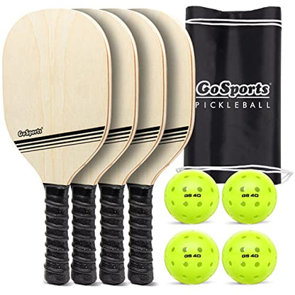 GoSports Pickleball Sets - Classic, Retro, Steel Blue, or Yellow - Includes 4 Paddles, 4 Regulation Pickleballs and Carry Case | 4 Paddles, Carry Case - color: Classic