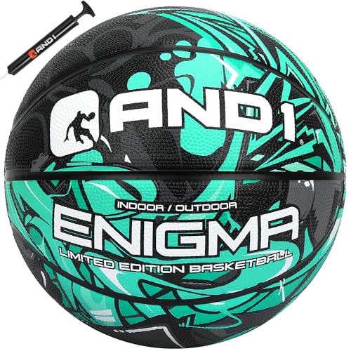 AND1 Enigma Basketball - Streetball for Indoor and Outdoor Use, Deep Channel Construction and Durability - color: Mint/Black, size: 28.5 W/Pump