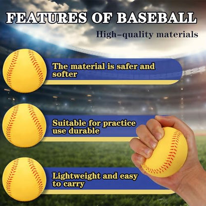 4 Pack Foam Baseballs Practice softballs 9 inch Training Soft Baseballs Batting Hitting Fielding Indoor Outdoor - color: Yellow