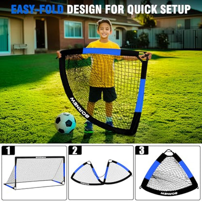 Kids Soccer Goal for Backyard Set - 2 Set of 7X5 / 6X4 ft Toddler Soccer Nets Training Equipment, Soccer Ball, Pop Up Portable Soccer Set for Kids and Youth Games and Training Goals Ages 3-16 Gift - color: 4.Black Blue, style: 6' x 4'