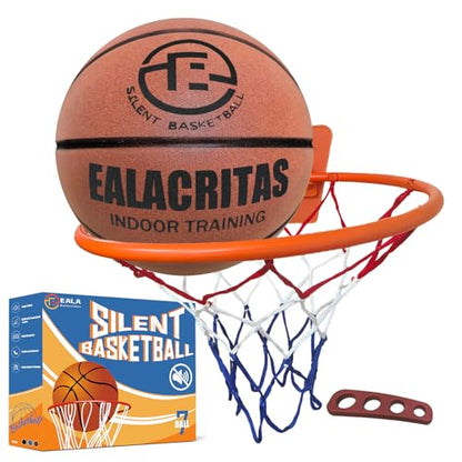 Groove-Grip Silent Basketball & Hoop Gift Set - High-Density Foam with Textured Surface, All-Weather Indoor Practice, Ready-to-Give Pro Training Kit - color: Brown