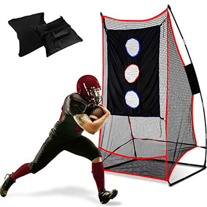 3x6FT Football Net with Throwing Target Strike Zone for Kicking Punting and QB Accuracy Training Portable Football Practice Equipment with Steel Base and Carry Bag